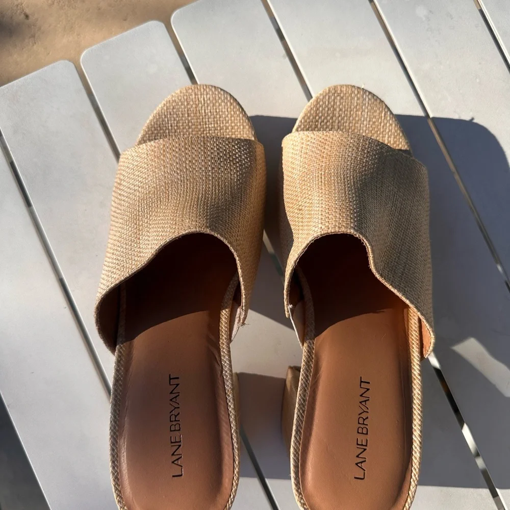 Lane Bryant Cream Textured Block Heel Sandals - Picture 5 of 8